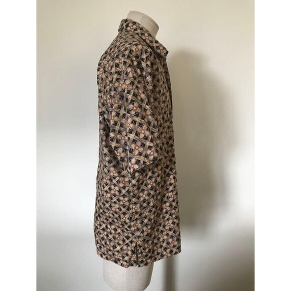 TORI RICHARD Short Sleeve Shirt Size Large Hawaiian Cotton Lawn Black Tan Print - Picture 5 of 8